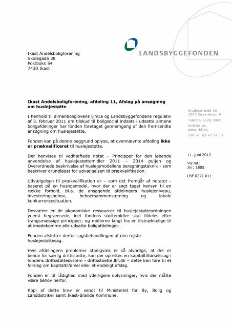 Afslag på ansøgning om huslejestøtte til Ikast - Ikast-Brande Kommune