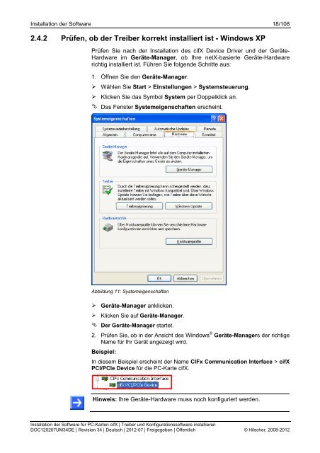 Installation der Software für PC-Karten cifX