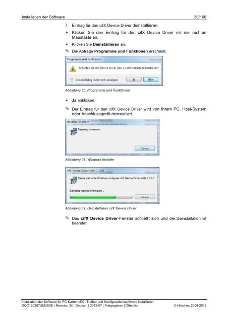 Installation der Software für PC-Karten cifX