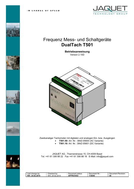 Frequenz Mess- und Schaltgeräte DualTach T501 - Jaquet