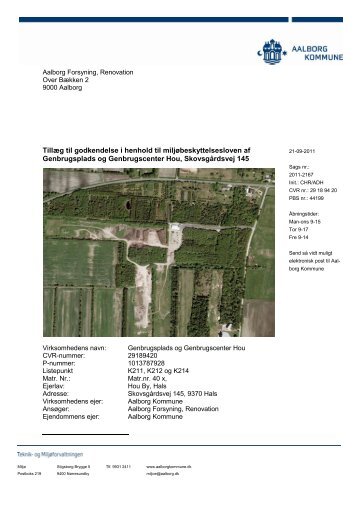 Tillæg til miljøgodkendelse for Genbrugsplads Hou - Aalborg ...