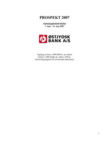 Prospekt for kapitaludvidelse - Østjydsk Bank