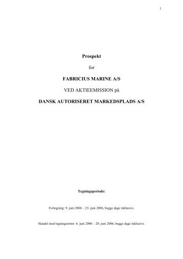 Prospekt for FABRICIUS MARINE A/S VED AKTIEEMISSION ... - Erria