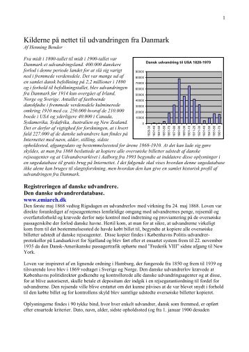 Kilderne på nettet til udvandringen fra Danmark - Henning Bender