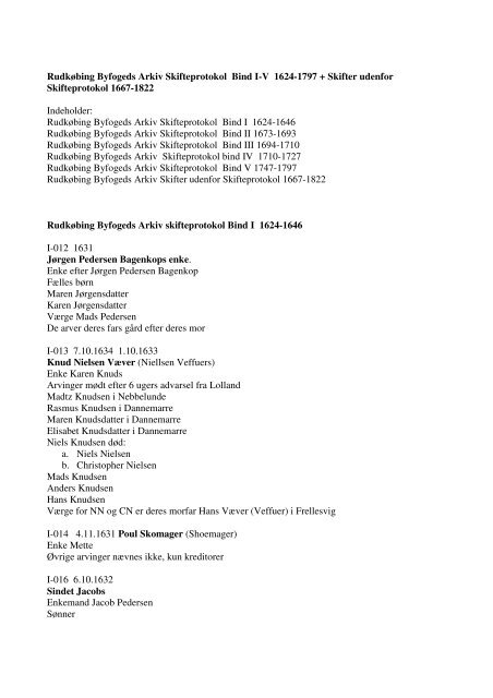 Rudkøbing Byfogeds Skifteprotokol Bind 1624-1797 + ...