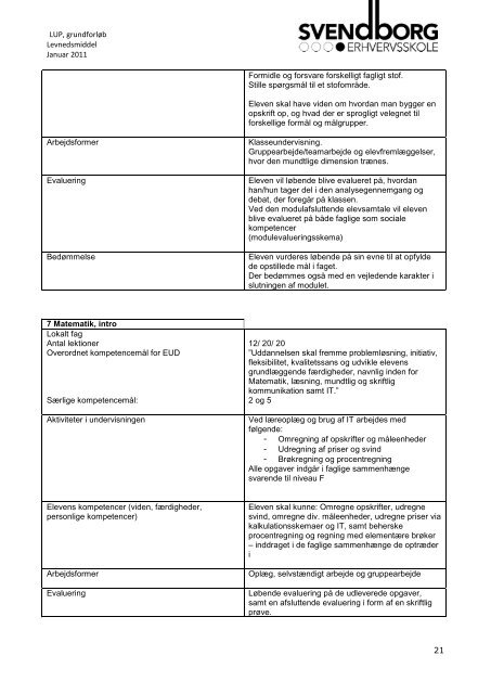 Lokal undervisningsplan grundforløb LM - Svendborg Erhvervsskole