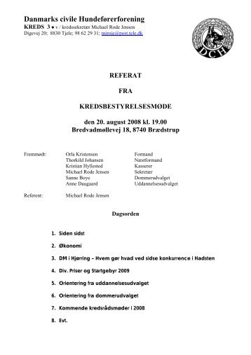 Referat fra kredsbestyrelsesmøde 20/8/2008 - DcH Kreds 3