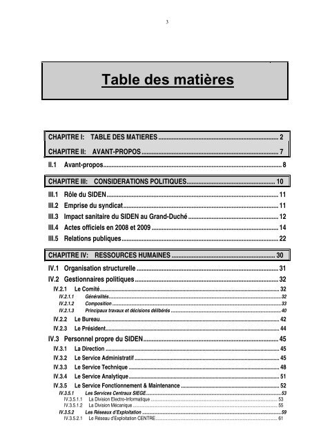 Table des matières - SIDEN