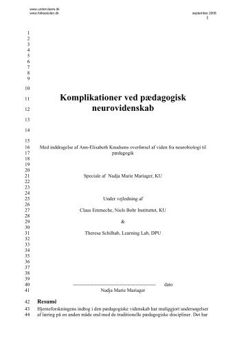 komplikationer ved pædagogisk neurovidenskab - Folkeskolen