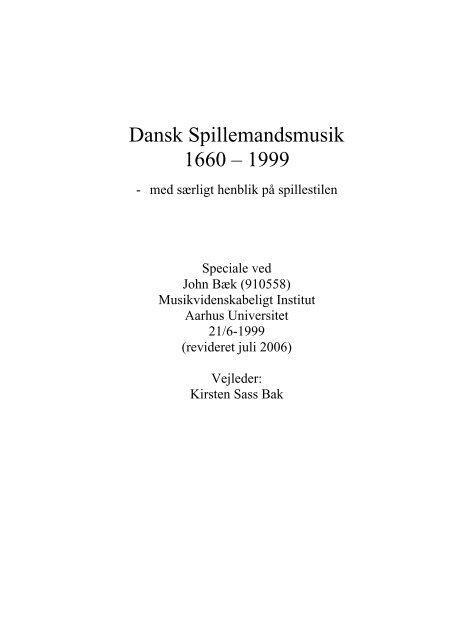 Dansk Spillemandsmusik 1660 - 1999 (revideret udgave af hans ...