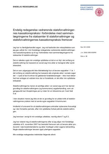 kassation endelig redegørelse - Folketingets Ombudsmand