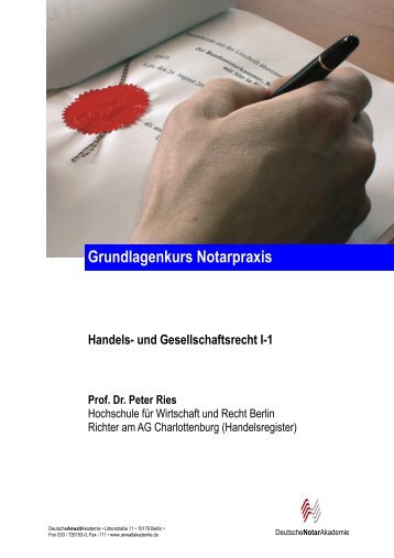 Handels- und Gesellschaftsrecht I-1 Prof. Dr. Peter Ries