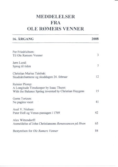 Meddelelser 2008 - Ole Rømers Venner