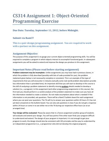 CS314 Assignment 1: Object-‐Oriented Programming Exercise