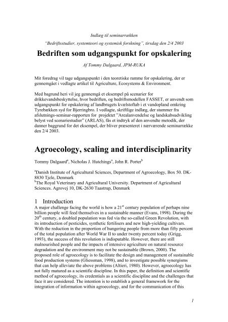 Agroecology, scaling interdisciplinarity Global Restoration