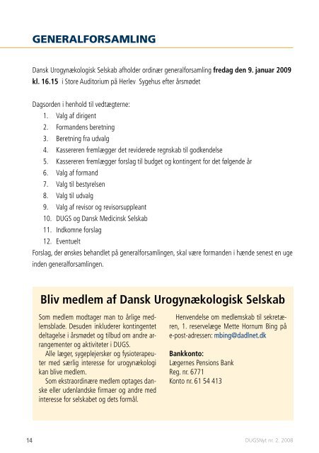 DUGSNyt nr. 2 / 2008 - Dansk Urogynækologisk Selskab