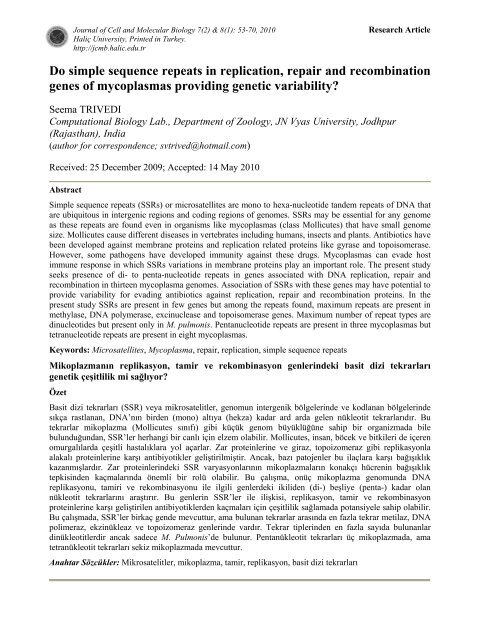 Download - Journal of Cell and Molecular Biology - Haliç Üniversitesi