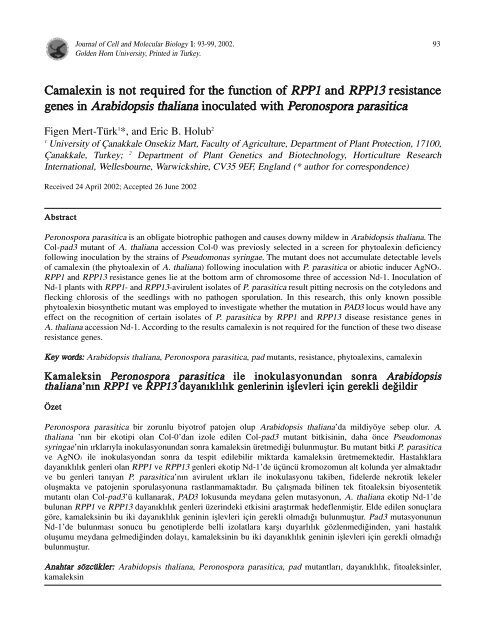 Full Journal - Journal of Cell and Molecular Biology - Haliç Üniversitesi