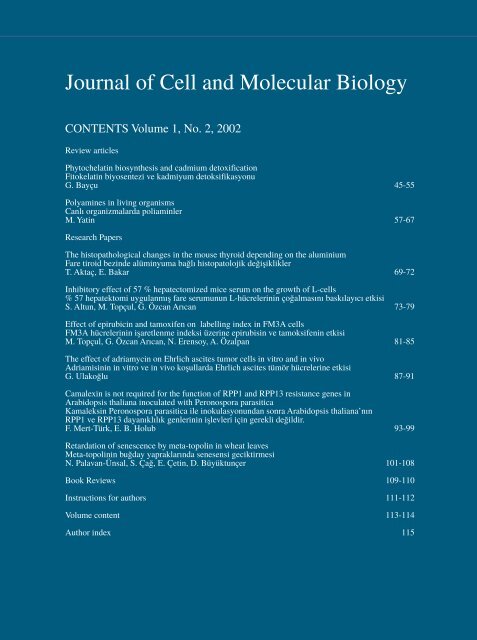 Full Journal - Journal of Cell and Molecular Biology - Haliç Üniversitesi