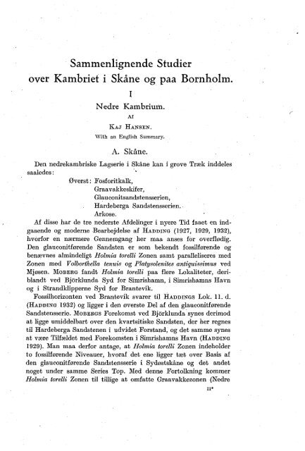 Sammenlignende Studier over Kambriet i Skåne og paa Bornholm. I ...