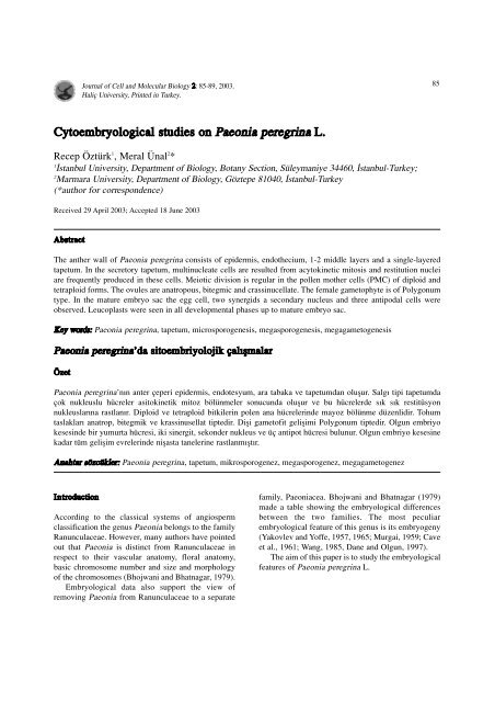 Cytoembryological studies on Paeonia peregrina L. - Journal of Cell ...
