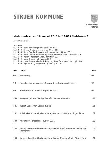 Referat fra møde i Socialudvalget 100811 - Struer kommune