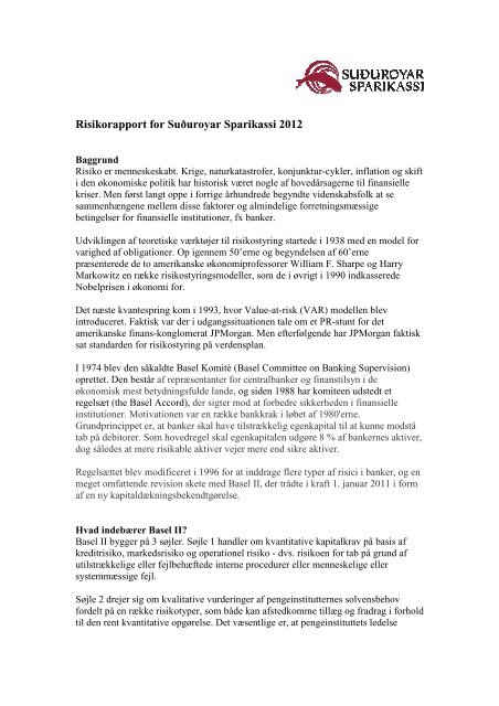 Risikorapport for Suðuroyar Sparikassi 2012