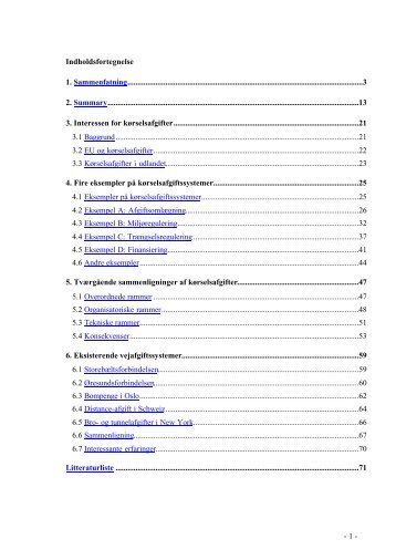 1 - Indholdsfortegnelse 1. Sammenfatning ... - Trafikforskningsgruppen