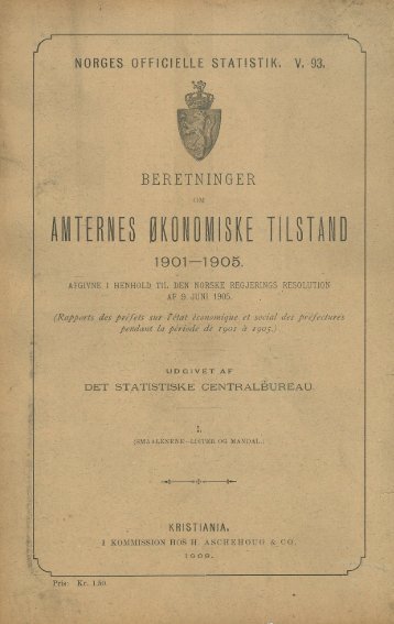 Beretninger om Amternes Økonomiske Tilstand 1901-1905. Bind I