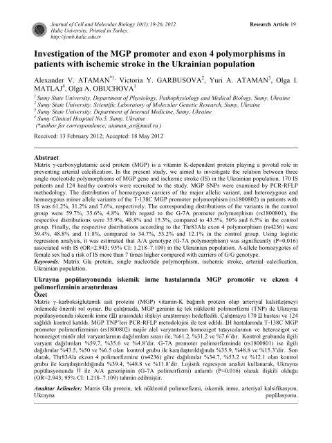 10 1 Full Volume (PDF)(jcmb.halic.edu.tr) - Journal of Cell and ...