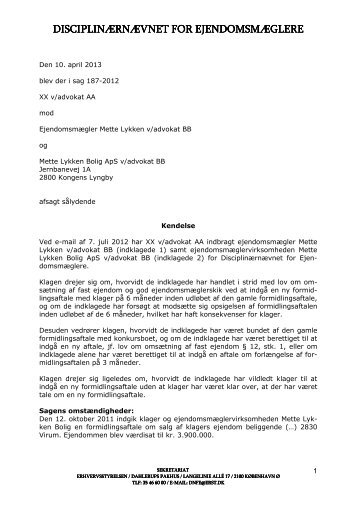 187 - Anonymiseret endelig kendelse - Disciplinærnævnet for ...