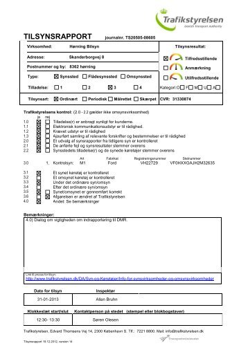 Seneste kontrolrapport - Hørning Bilsyn