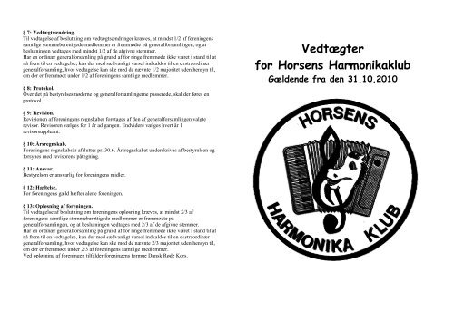 Klubbens vedtægter - Horsens harmonika klub