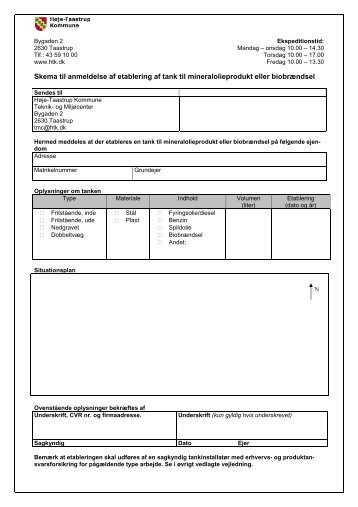 Skema til anmeldelse af etablering af tank til mineralolieprodukt eller ...