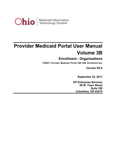 Provider Medicaid Portal User Manual - Ohio Department of Job and ...