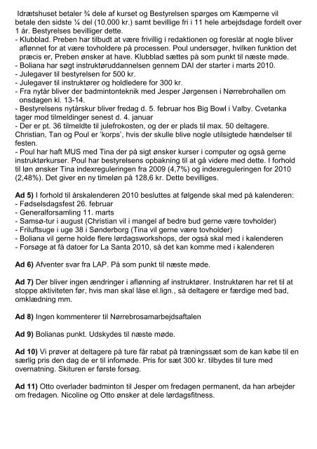 Referat af bestyrelsesmøde i IFK98 7. december 2009