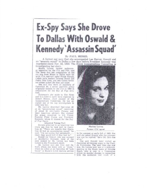 Ex-Spy Says She Drove To Dallas With Oswald &amp; Kennedy ...