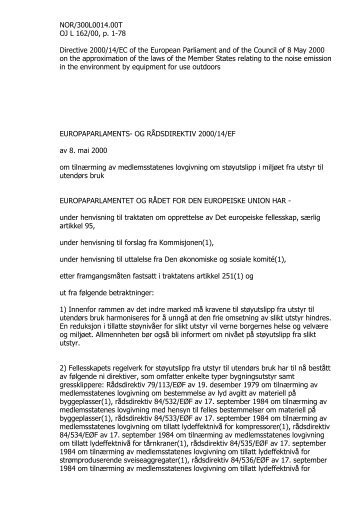 NOR/300L0014.00T OJ L 162/00, p. 1-78 Directive 2000/14/EC of ...