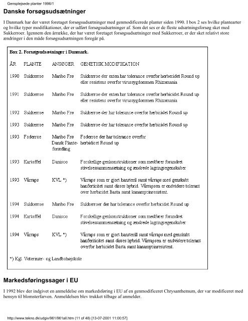 "Gensplejsede planter" i PDF format. - Teknologirådet