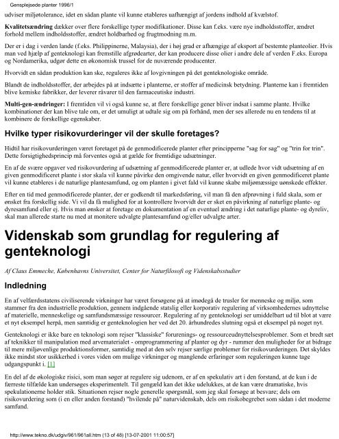 "Gensplejsede planter" i PDF format. - Teknologirådet