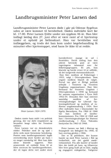 Landbrugsminister Peter Larsen død - Nordfynsk.dk