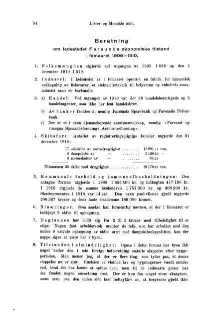 Beretninger om Amternes Økonomiske Tilstand 1906 - 1910, I ... - SSB