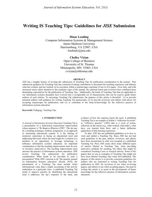 Writing IS Teaching Tips - Journal of Information Systems Education