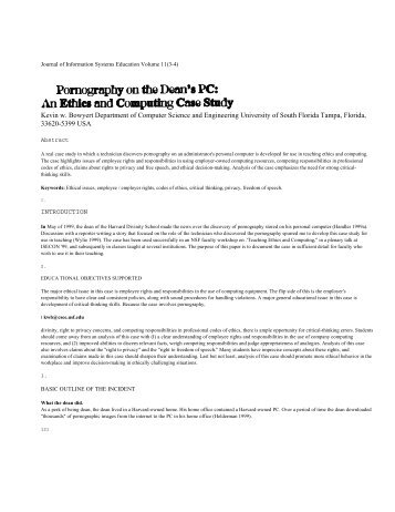 Pornography on the Dean's PC: An Ethics and Computing Case Study