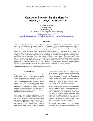 Computer Literacy: Implications for Teaching a College-Level Course