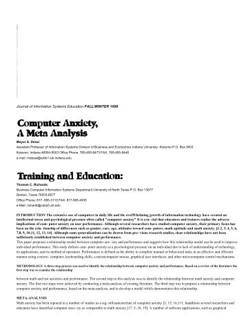 Computer Anxiety, Training and Education: A Meta Analysis