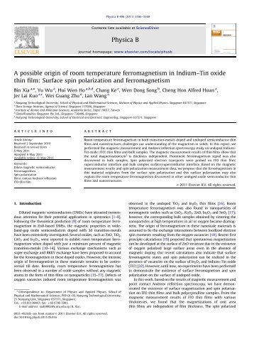 A possible origin of room temperature ferromagnetism in Indium–Tin ...