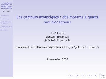 Les capteurs acoustiques : des montres à quartz ... - J.-M Friedt - Free