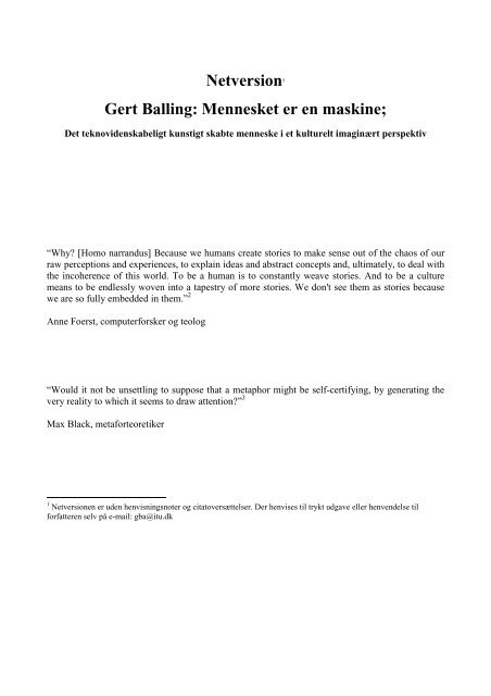 Netversion1 Gert Balling: Mennesket er en maskine;