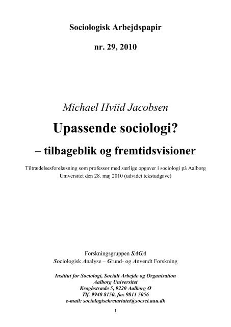 Kære alle, familie, kolleger, venner, studerende - Sociologi - Aalborg ...